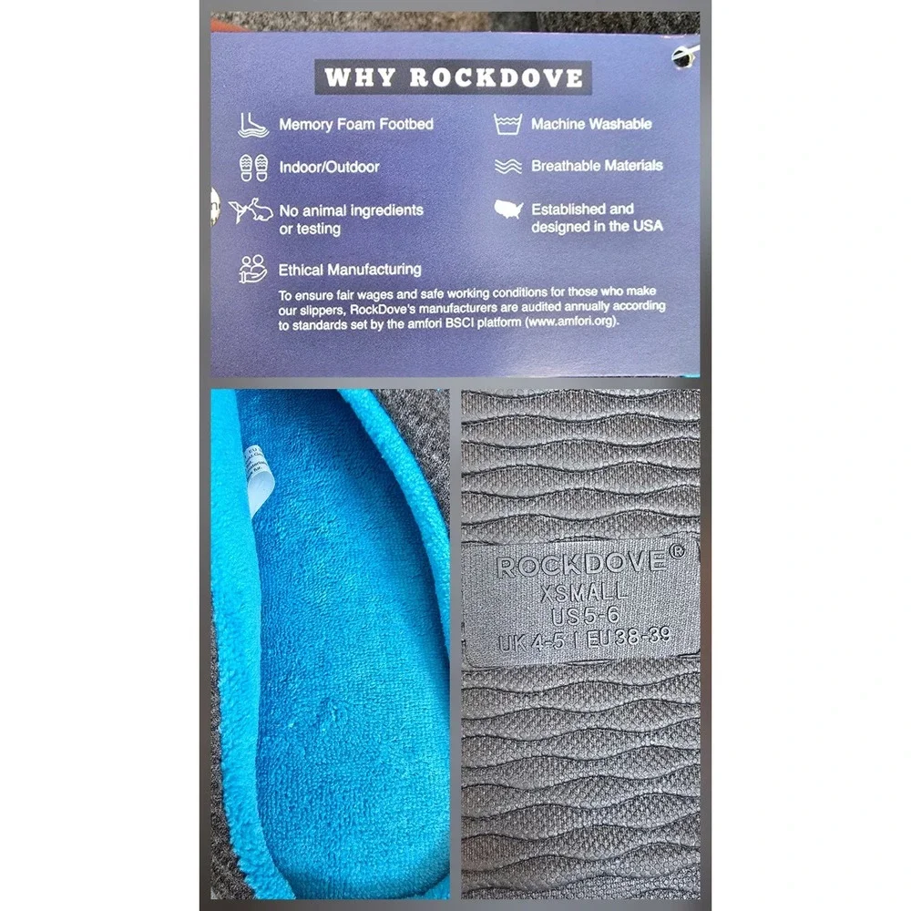 NWT RockDove Men's Original Two-Tone Memory Foam Slipper Size 5-6 XSmall